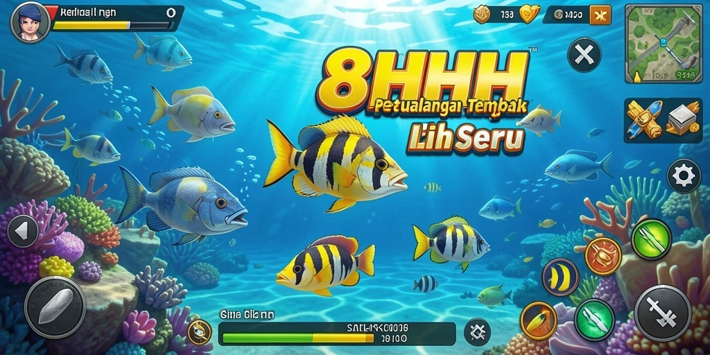 Tampilan gameplay seru dalam 8HHH saat menembak ikan.