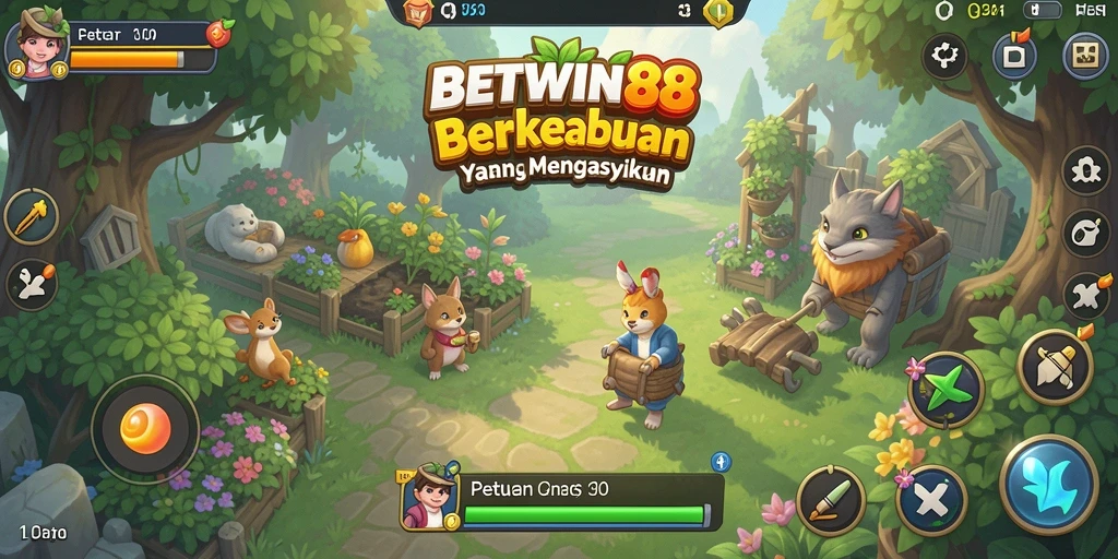 Screenshot utama BETWIN88 menampilkan gameplay berkebun yang seru dan interaktif.