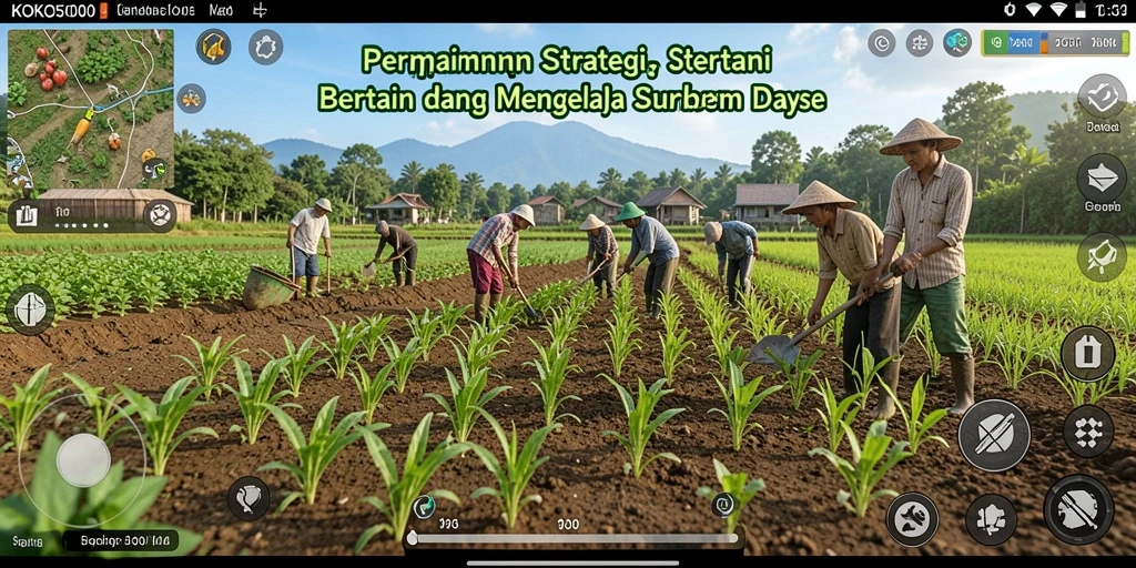 Tampilan gameplay KOKO5000 dengan pertanian yang rapi dan interaksi pemain.