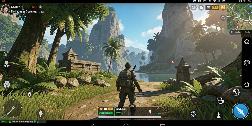 Screenshot gameplay SATU77 menampilkan eksplorasi dunia terbuka yang kaya.