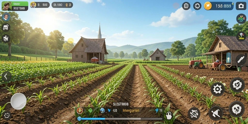 Tangkapan layar dari gameplay SLOST8808 yang menampilkan ladang yang indah.